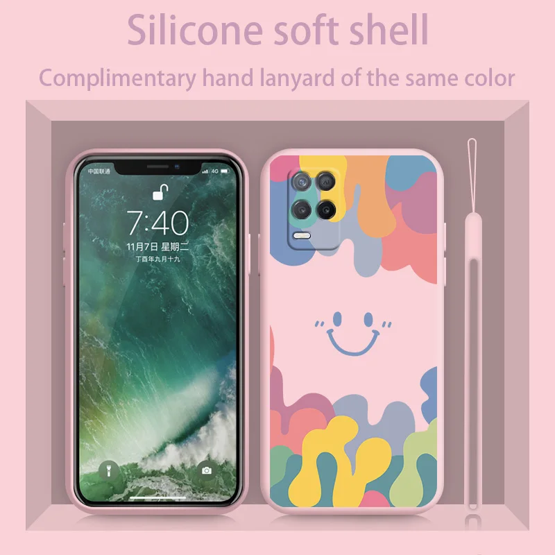 lce cream smile face hand lanyard phone case for oppo realme 8 7i 9i 6 5 3 pro 2 x xt x7 x50 cover silicone soft tpu back case free global shipping