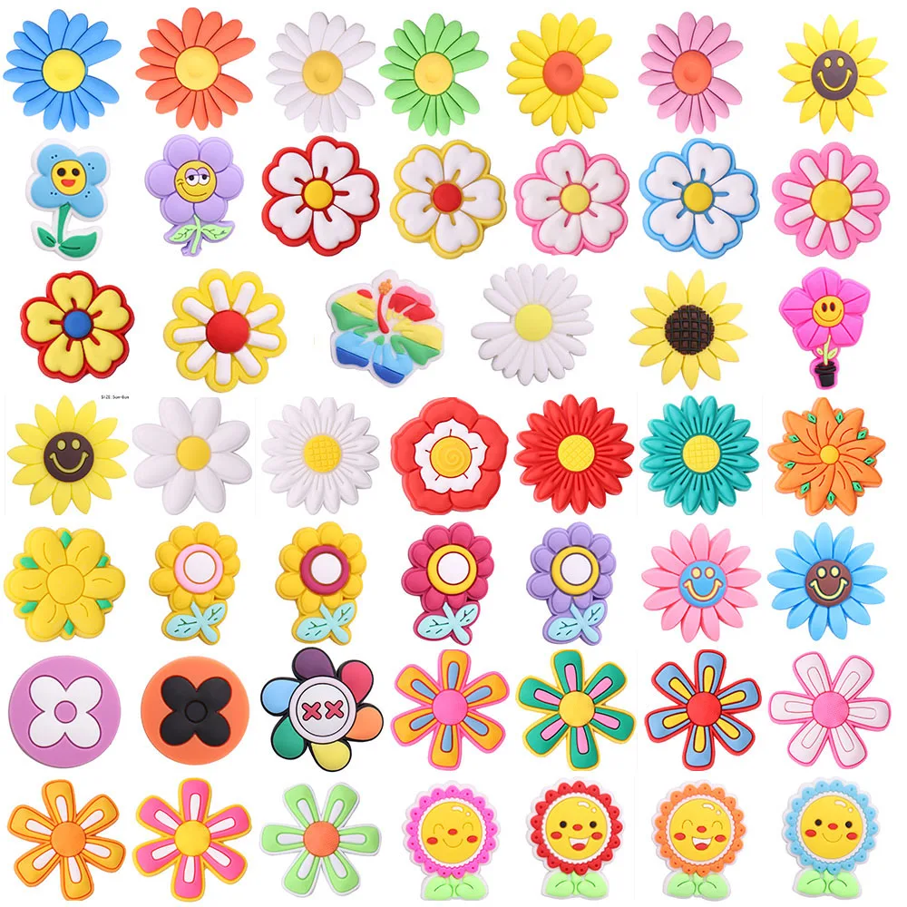

1Pcs Smile Flowers Little Cute White Sun Flower Croc Jibz Shoes Charms PVC Garden Shoes Accessories Decorations DIY Wristbands
