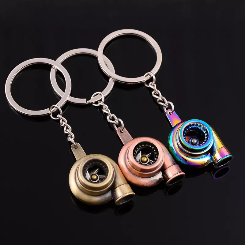 

Car Keyring Mini Turbo Turbocharger Keychain Spinning Turbine Key Chain Ring Keyring Keyfob Muilt Color Car Interior Accessories