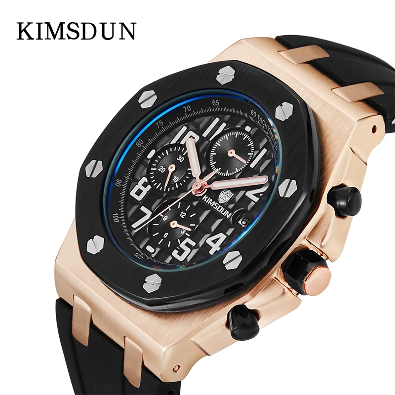 

KIMSDUN-Men Luxury AP Watch Silicone Band Three Eyes Multifunction Chronograph Waterproof SportsBusiness Luxury MechanicalWatch