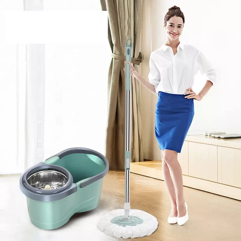 

Mops Thickened Double Drive Lazy Mop Barrel Rotating Stainless Steel Swing Dry Mops Household Handwashing Mops Dry and Wet