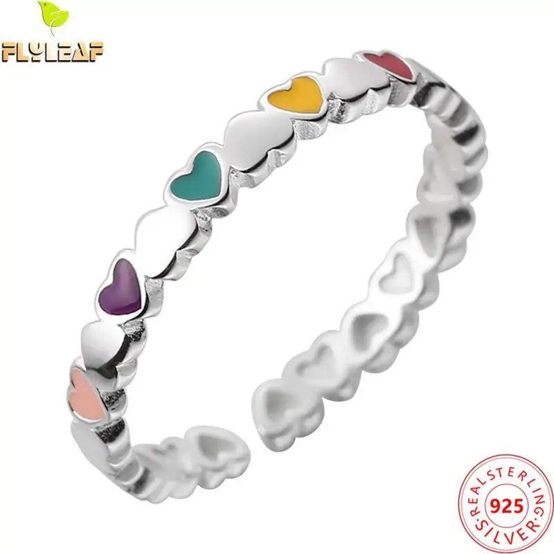 Женские открытые кольца с радужным сердцем серебро 925 пробы Платиновое покрытие