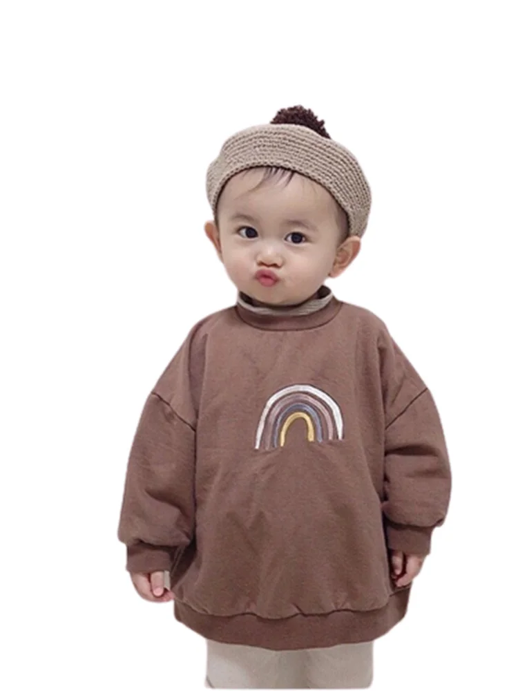 

Winter Children's Clothing Korean Same Style Children's Top Ins Wind Baby Sweater Embroidered Rainbow Round Neck T
