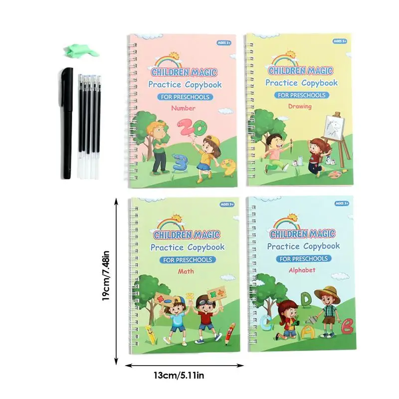 Рифленые детские книги для письма 4 портативных рифленых практических тетрадей