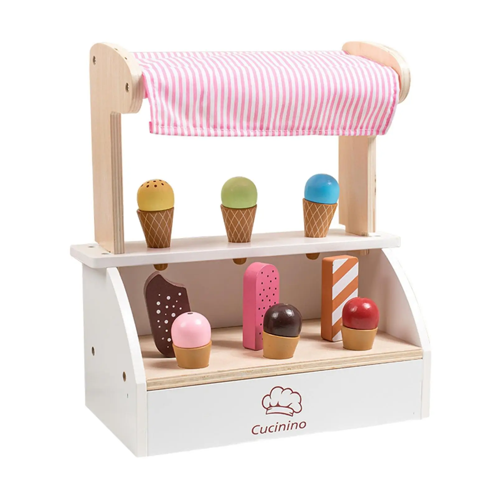 

Wooden Ice Cream Toys Kids Pretend Play Ice Cream Counter Party Prop Educational Toys for Christmas Girls Boys 4 Years up