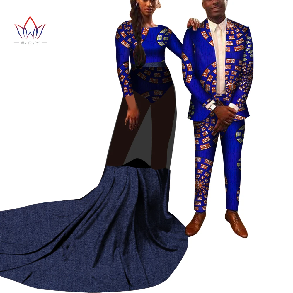 

Новые африканские милые парные платья BintaRealWax для влюбленных, женские Макси-платья с длинным рукавом и мужские костюмы блейзера WYQ721