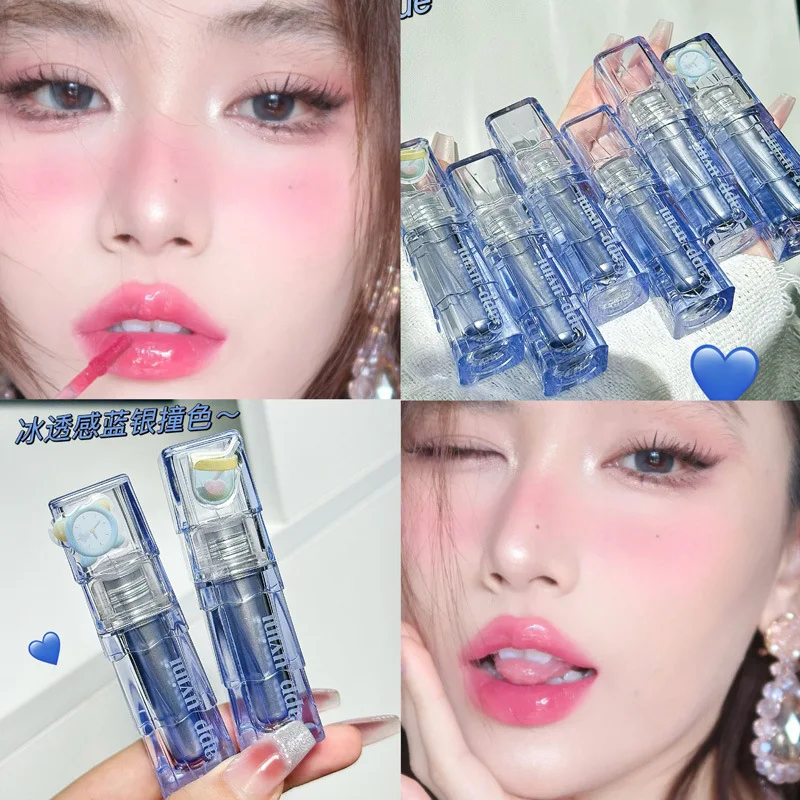 

Cappuvini Blue Tube Mirror Summer Lip Glaze Pure Desire Water Light Glass Doodle Lip Gloss