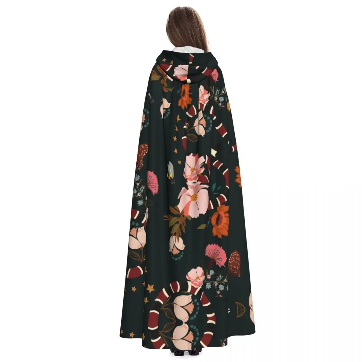 Женское длинное платье-змея с капюшоном и цветочным принтом