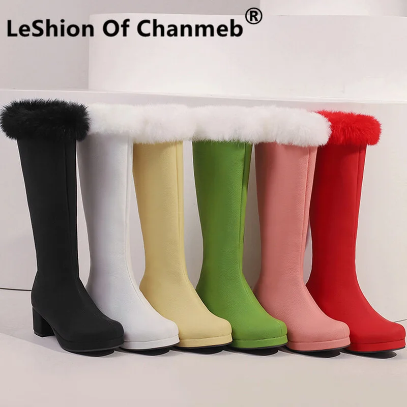 

Женские сапоги на меху кролика, с круглым носком, на среднем каблуке