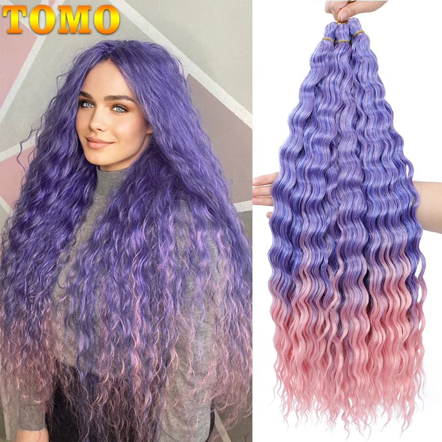 TOMO Deep Wave Twist Crochet Hair 30Inch Natural Synthetic Braid Hair Afro Curls Ombre Freetress Water Wave Curly Crochet Hair