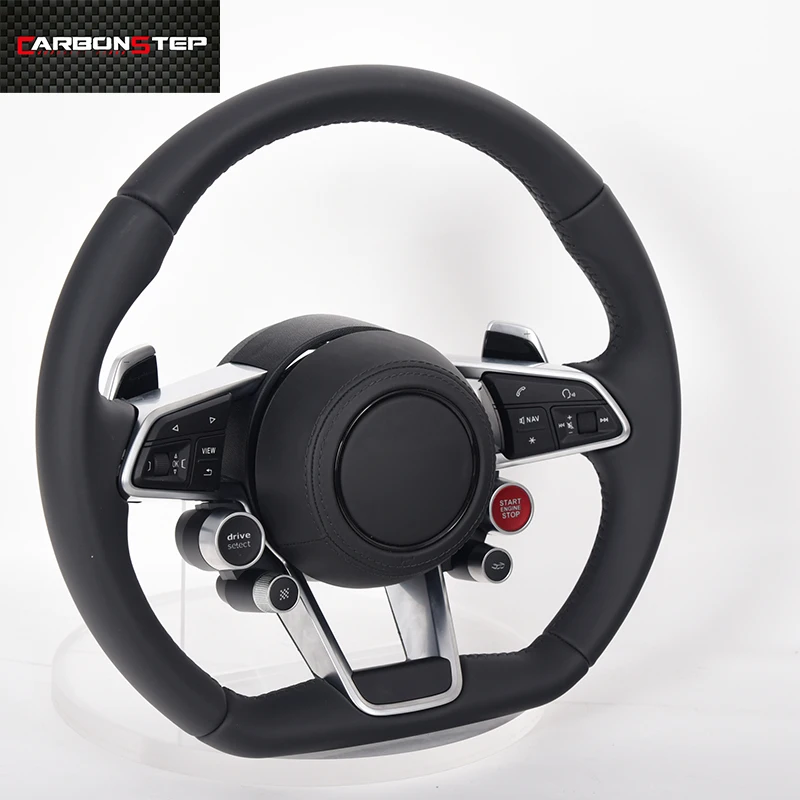 

For Audi TT TTRS R8 TTS MK3 MK4 Racing Car Steering Wheel Black Smooth Leather With Start Engine Stop Buttons Shift Paddles