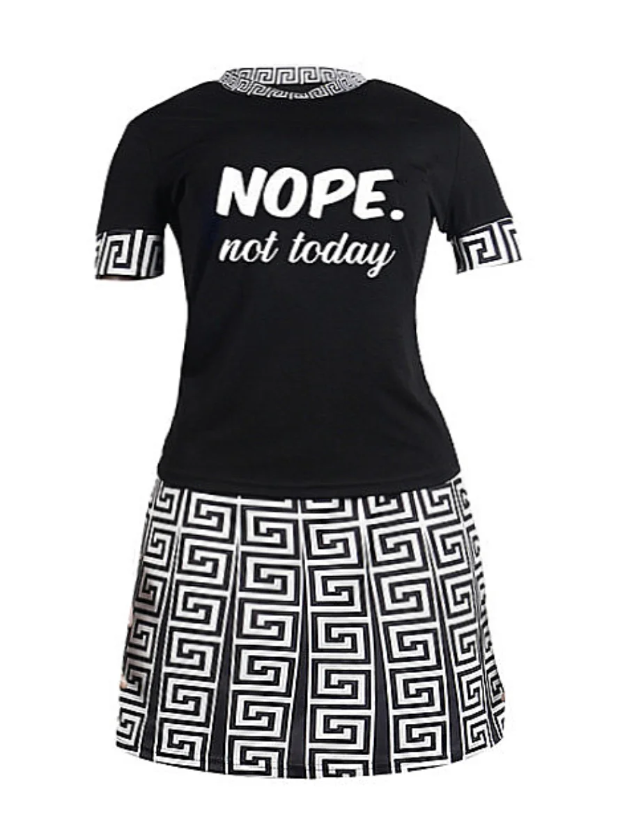 LW Plus Size Mini Skirt Set Outfits Letter Geometric Print Skirt Set Short Sleeves Skirts 2 Pcs Set Sexy Slim Summer dress