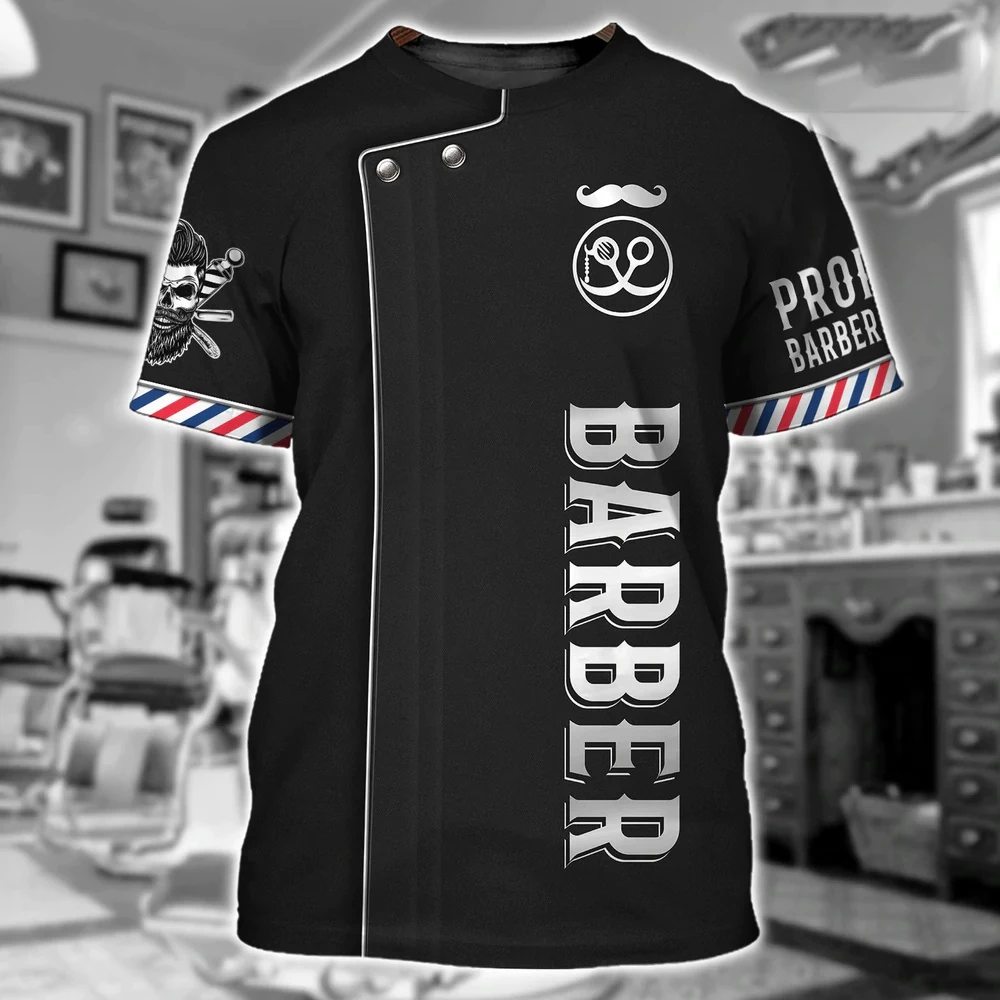 

Men's barbershop T-shirt, 3D printed custom clothing, round neck, oversized, cheap, short sleeve, cool punk street summer shirt