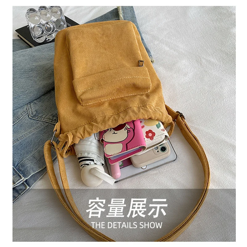 Fashion Luggage & Bags Women's Handbags Shoulder NEW Simple Retro Corduroy Drawstring Mini Casual Shopping Travel Bolsa Feminina