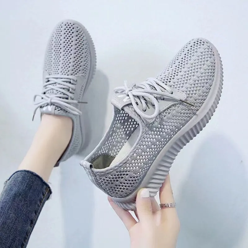 

Women's Vulcanize Shoes Spring White New Breathable Sports Shoes Mesh Summer Hollow Walking Flying Woven No-slip Ladies Sneakers