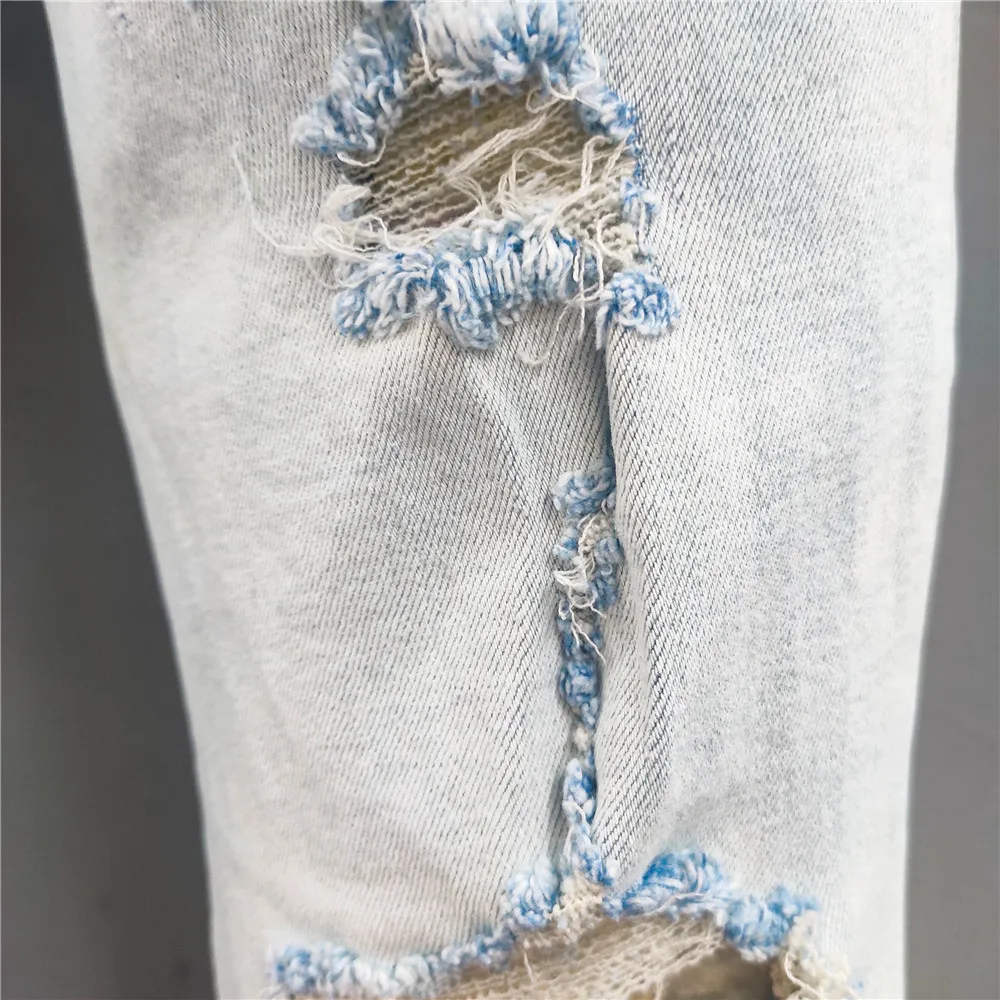 Fashion Designer Hole Slim Fit Jeans Trendy Letter Brand Ripped Jeans Men Stretch Washed Hip Hop Dance Party Jeans Pants Men