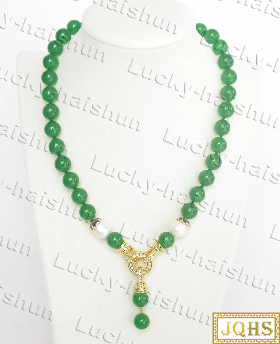 

Natural 44cm 8mm 10mm Round Green Jade White Pearls Beads Pendant Necklace Mother's Day GIFT C632 Halloween