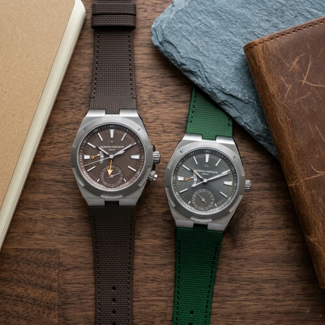 Фото Ремешок из парусины и каучука FKM для часов Vacheron Constantin Overseas 4500V 5500V 7900V, 24×7 мм, со стальными концевыми звеньями №2