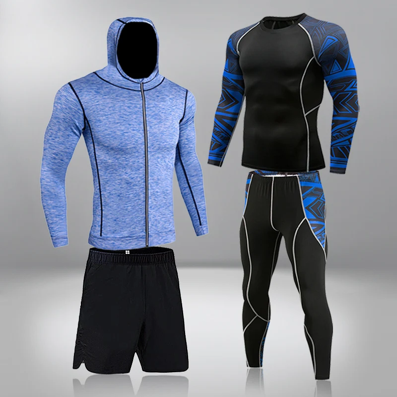 

4Pcs Men's Tracksuit Gym Fitness Compression Sports Suit Clothes Running Jogging Sportswear Exercise Workout Tights Quick Dry