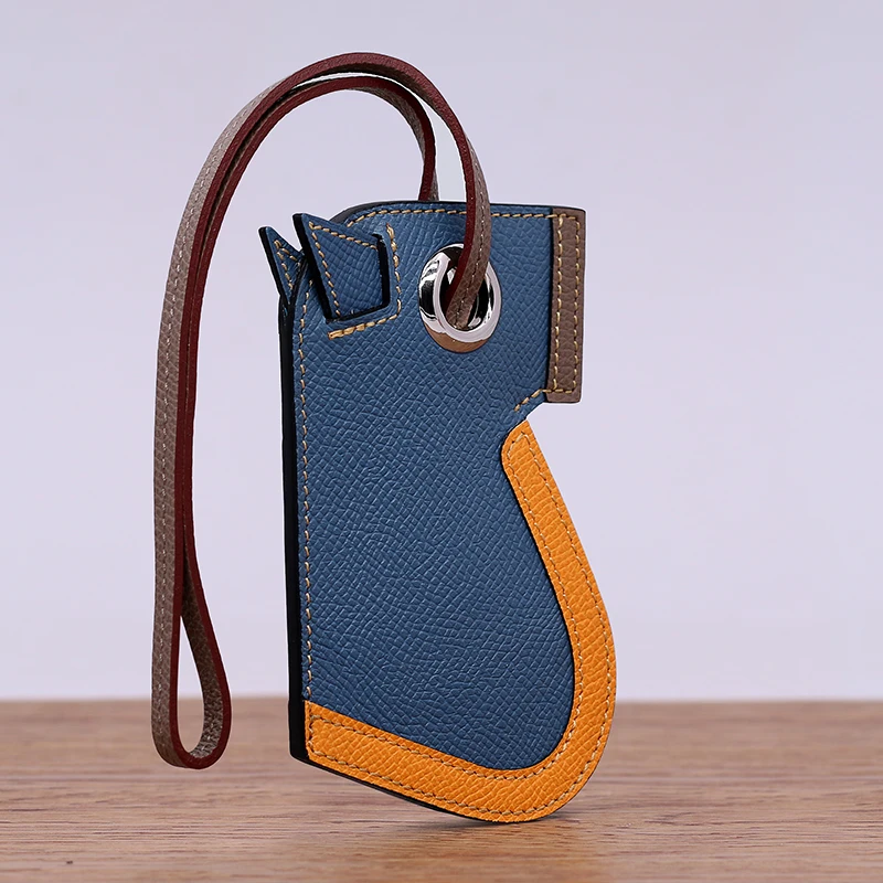 Hand stitched H home armor horse head bag pendant female Epsom palm grain cowhide keychain storage car pendant