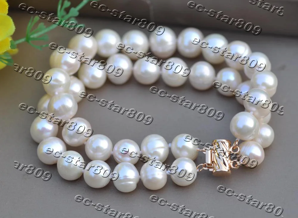 MCT·STAR Z11416 2Row 8" 11mm Round White Freshwater Pearl Bracelet