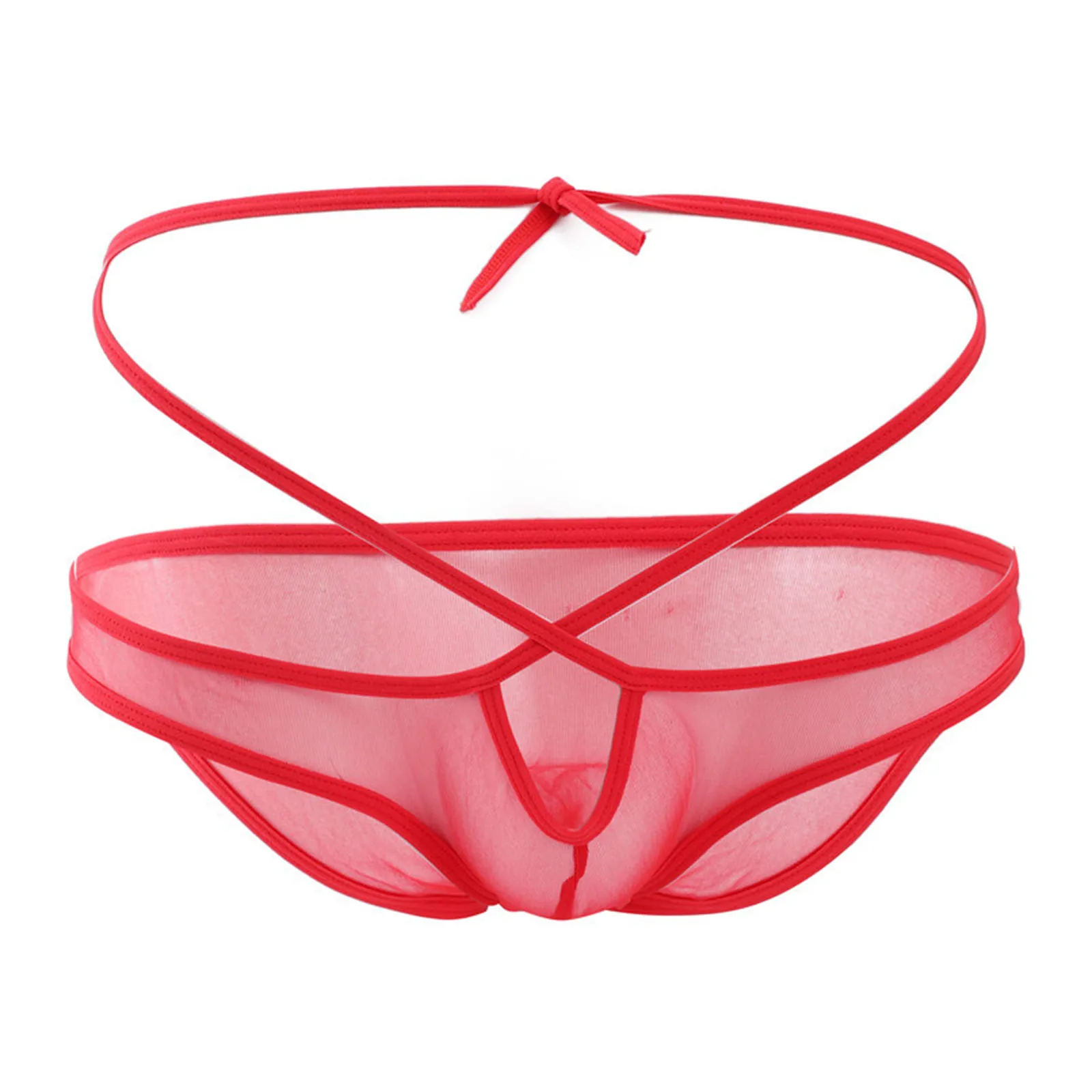 

Mens Lace-up Sheer Briefs Low Rise See-Through Hollow Out Panties Bulge Pouch Underwear Underpants Sexy Sissy Lingerie Nightwear