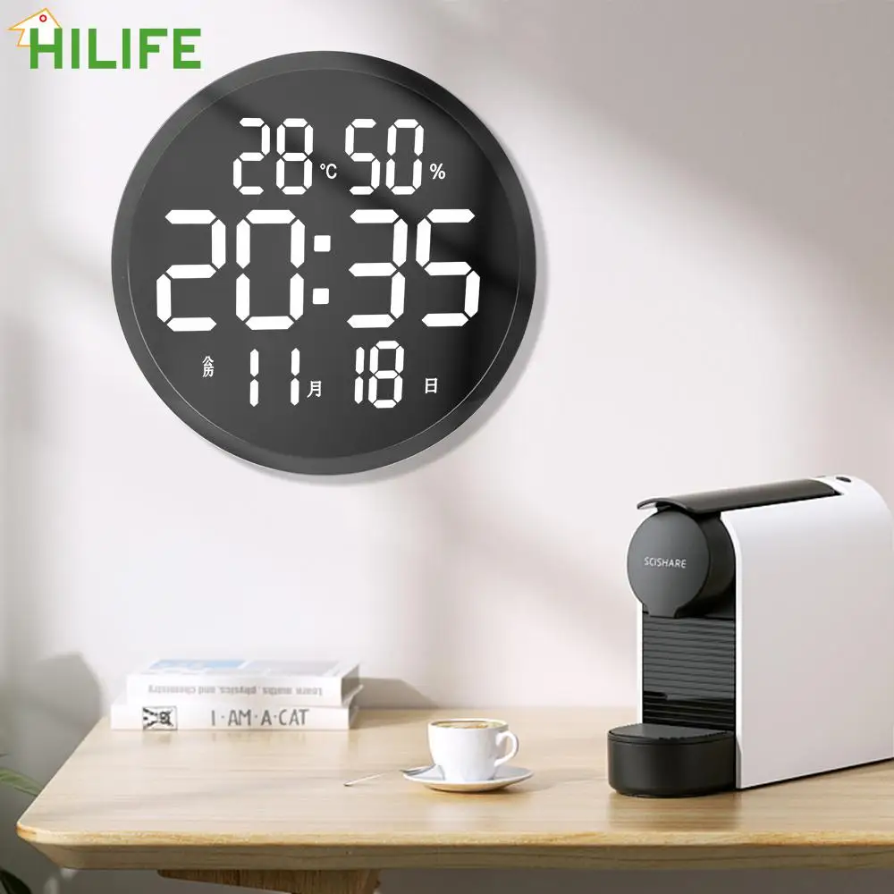 

12-дюймовые светодиодные настенные часы с календарем, датчиком температуры и влажности