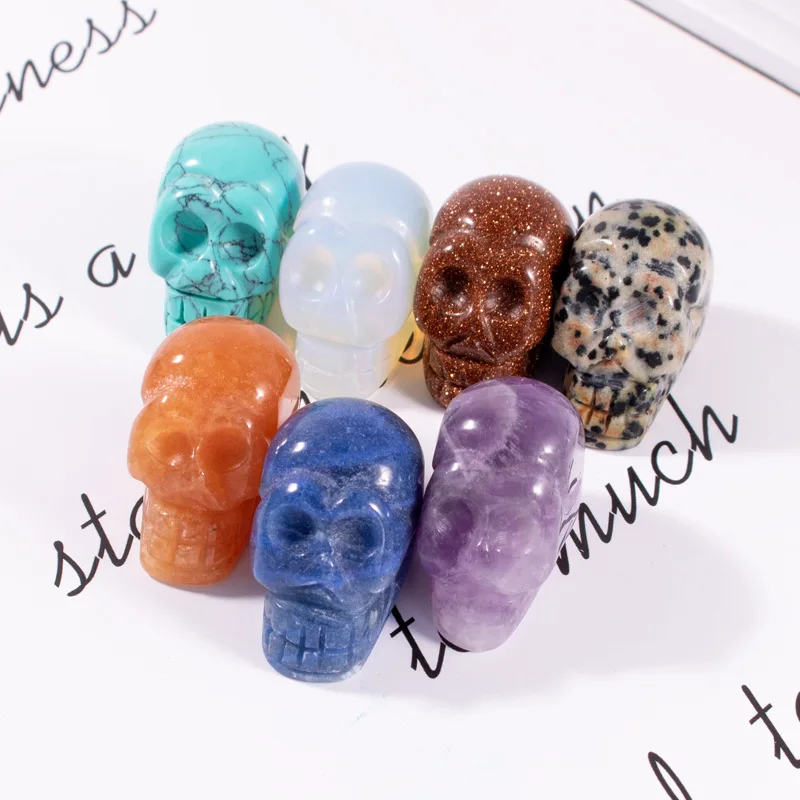 

200pcs/Lot 1 Inch Crystal quarze Skull Sculpture Hand Carved Gemstone Statue Figurine Collectible Healing Reiki Halloween