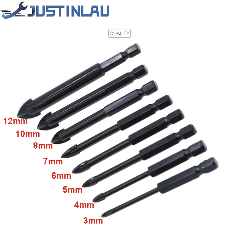 JUSTINLAU Glass Tile Drill Bits Set Tungsten Carbide Tipped Spear Head Ceramic Tile Marble Mirror Drill Bits 3/4/5/6/7/8/10/12mm