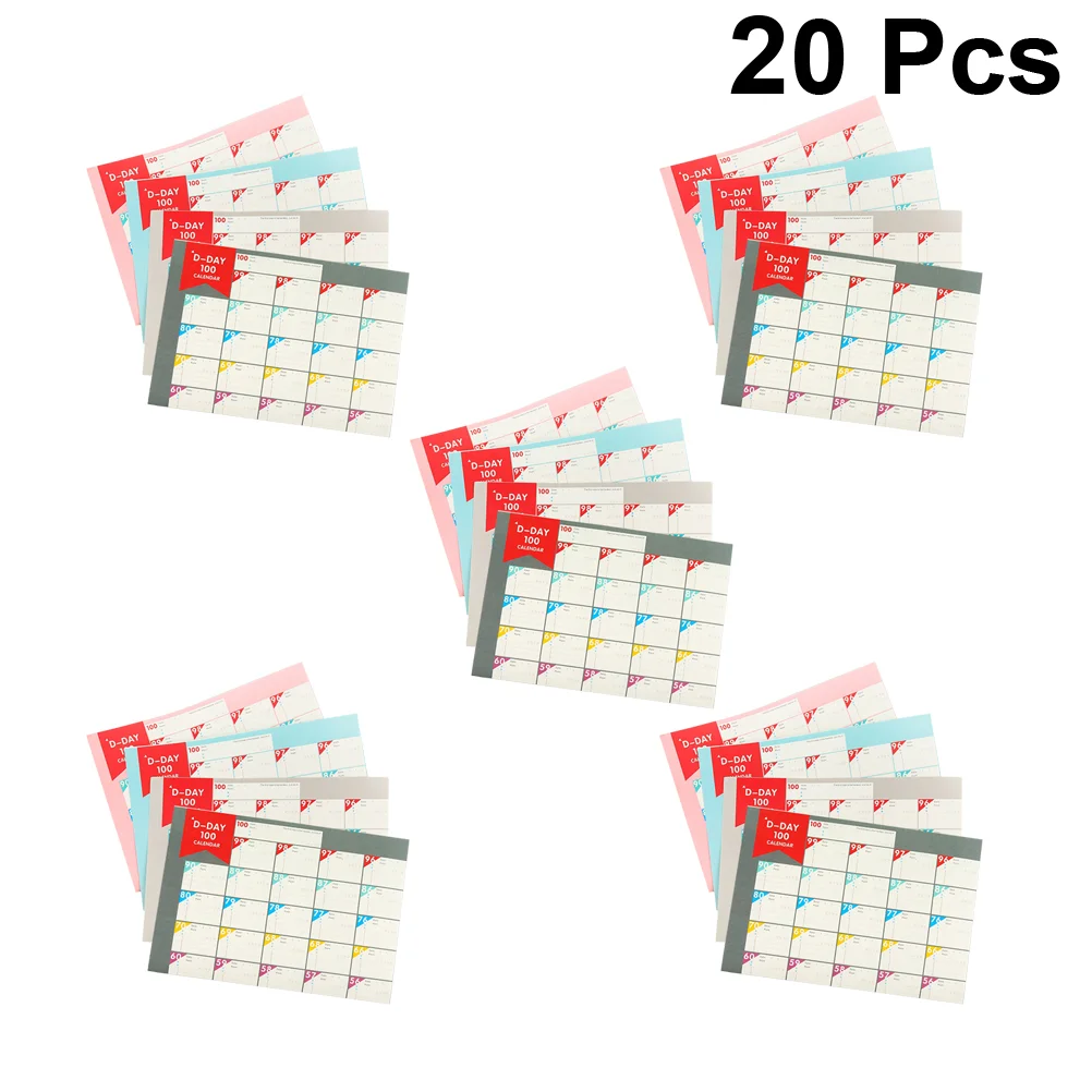 

20 Sheets of 100-day Daily Schedule Wall Sticker Daily Planning Forms Personal Habit Formation Calendar Skeds )