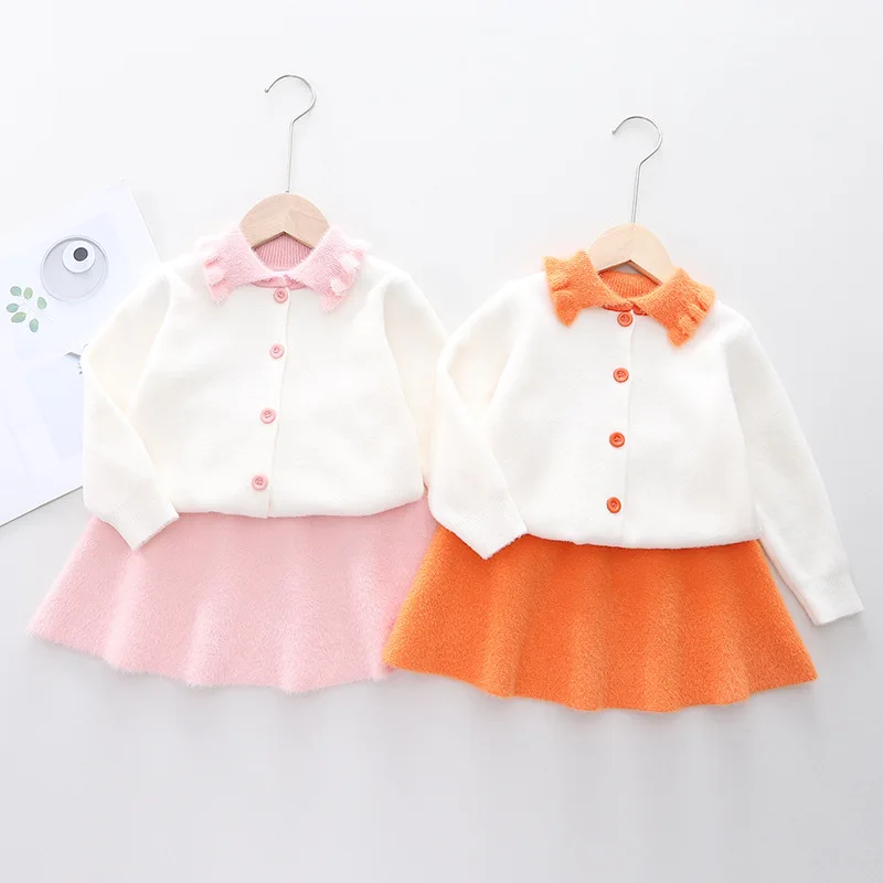 

2022 Fashion Girls Spring and Autumn Cute Sweaters Knit Suit Cardigan Knit Tops Girls Sweater+skirt 1-8 Years Children Clothing