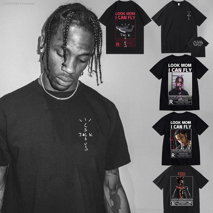 

2023 Summer Hot Sale Cactus Jack T-Shirt Men and Women LOOK MOM I CAN FLY T-Shirt ASTROWORLD Hip Hop Trend Short Sleeve T-Shirt