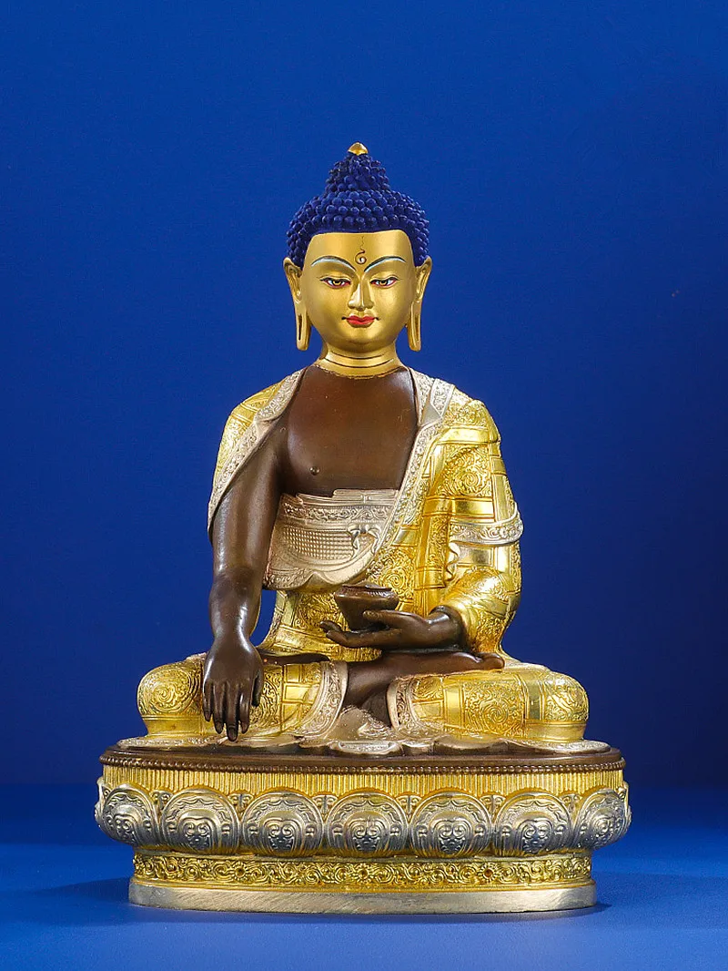 

24cm Gold Pure Copper Shakyamuni Guanyin Carving Buddhist Retro Carving Tranic Temple Decorate Bodhisattva Figurine