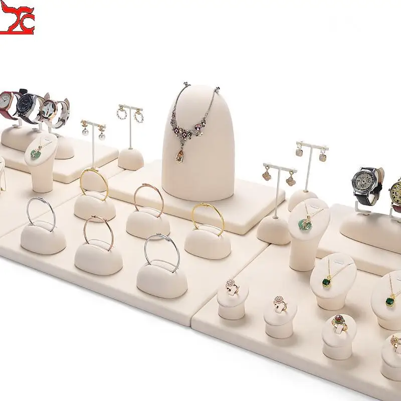 Реквизит для демонстрации ювелирных изделий из микрофибры, стойка для колец, браслетов, серег, ожерелий, витрина для хранения ювелирных изделий, бежевого и белого цвета