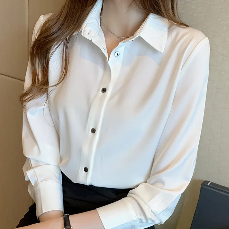 Блузка женская шифоновая с длинным рукавом и отложным воротником