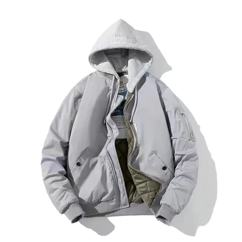 2022 New Autumn Winter Men'S Jacket Unisex Couple Loose All-Match Baseball Collar Bomber Jacket Cotton Clothes Detachable Hat