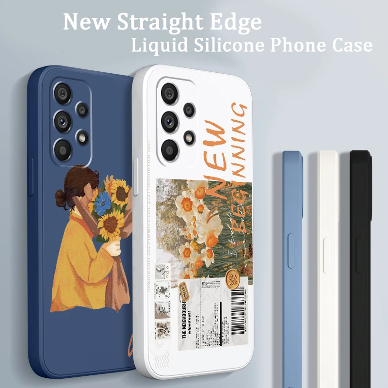 

Flowers Boy Love Girl Liquid Rope Phone Case For Samsung A73 A72 A71 A52 A53 A54 A51 A42 A34 A32 A14 A21 A13 A04 A03