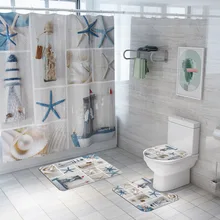 Creative Beach Starfish Plaid Home Decor Bathroom Toilet Cover Sets Waterproof Shower Curtain Home Textile Mats Carpet Suits Creative Beach Starfish Plaid Home Decor Bathroom Toilet Cover Sets Waterproof Shower Curtain Home Textile Mats Carpet Suits