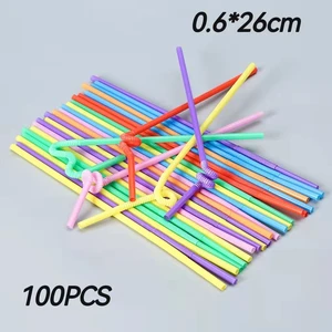 Pack of 100, 26cm Extended Durable Plastic Straws Party Kitchen Wedding Bar Colorful Straws Bar Acce in Pakistan