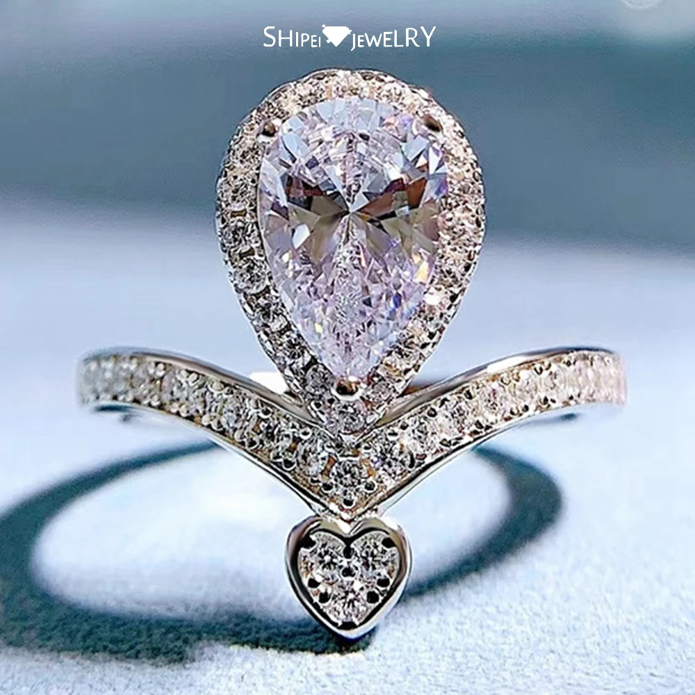 

Shipei Romantic 100% 925 Sterling Silver Crown High Carbon Diamond Fine Jewelry 18K Gold Plated Wedding Engagement Women Ring