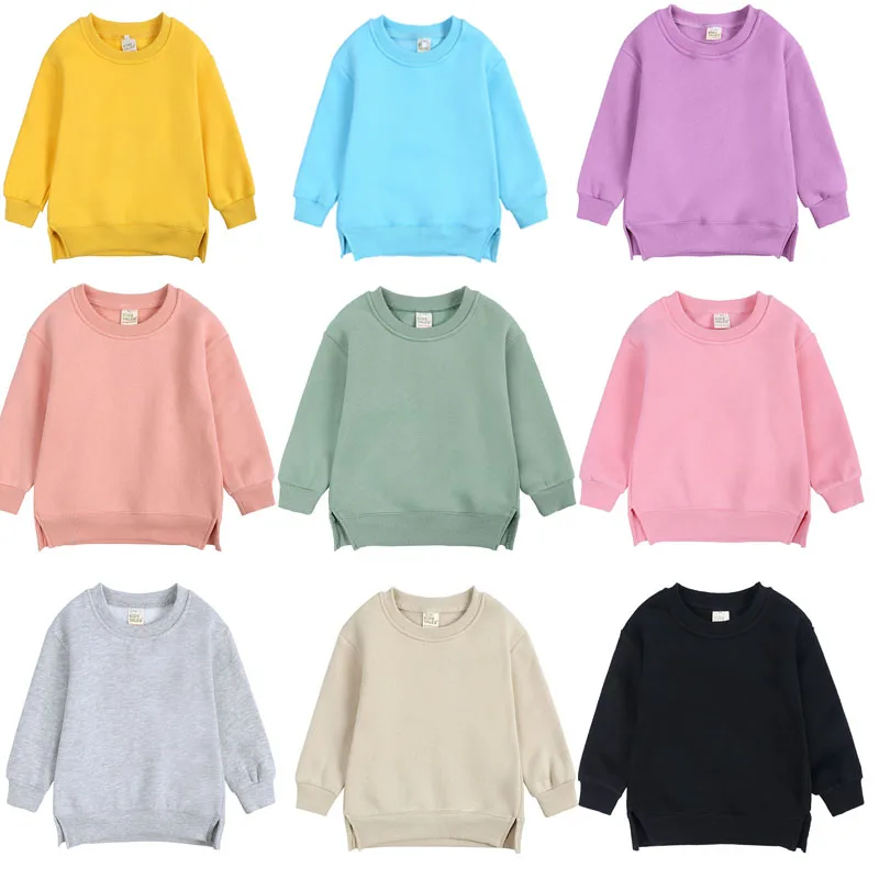 

2023 Baby Boys Girls Hoodies Sweatshirt Winter Autumn Candy Colors Hoodies Kids Thicken Fleece Pullovers Children's Clothing