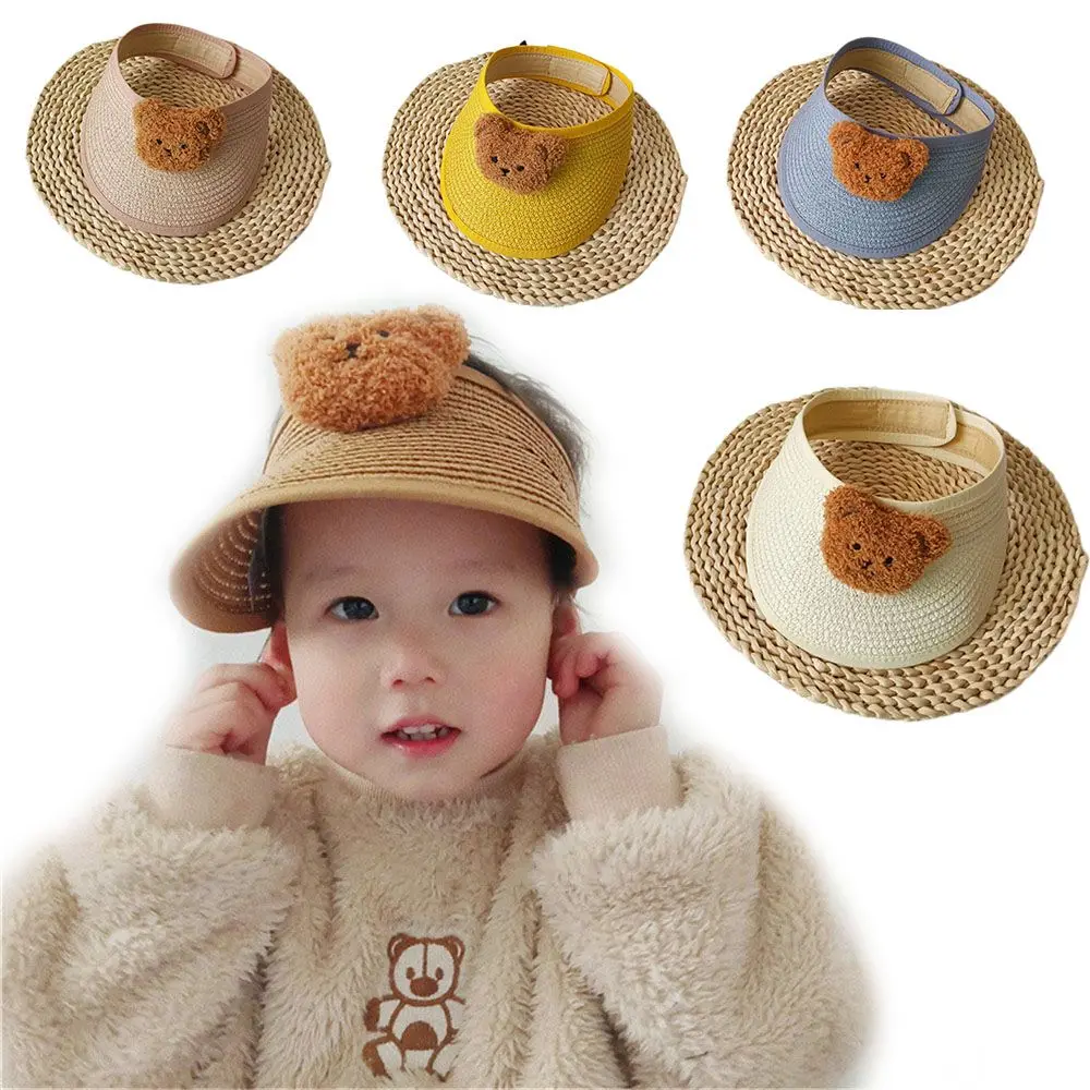 

Straw Weaving Foldable Lovely Baby Accessories Kids Hat Cartoon Bear Sun Visor Cap Toddler Straw Hat Children Sunbonnet