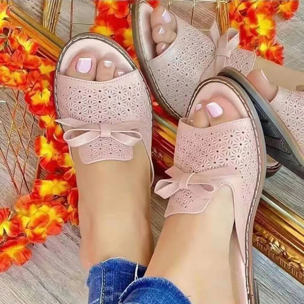 Women Slippers Bowknot Breathable Ladies Shoes Summer Outside Female Sandals Flat Adult Fashion Comfortable Slippers WJ139