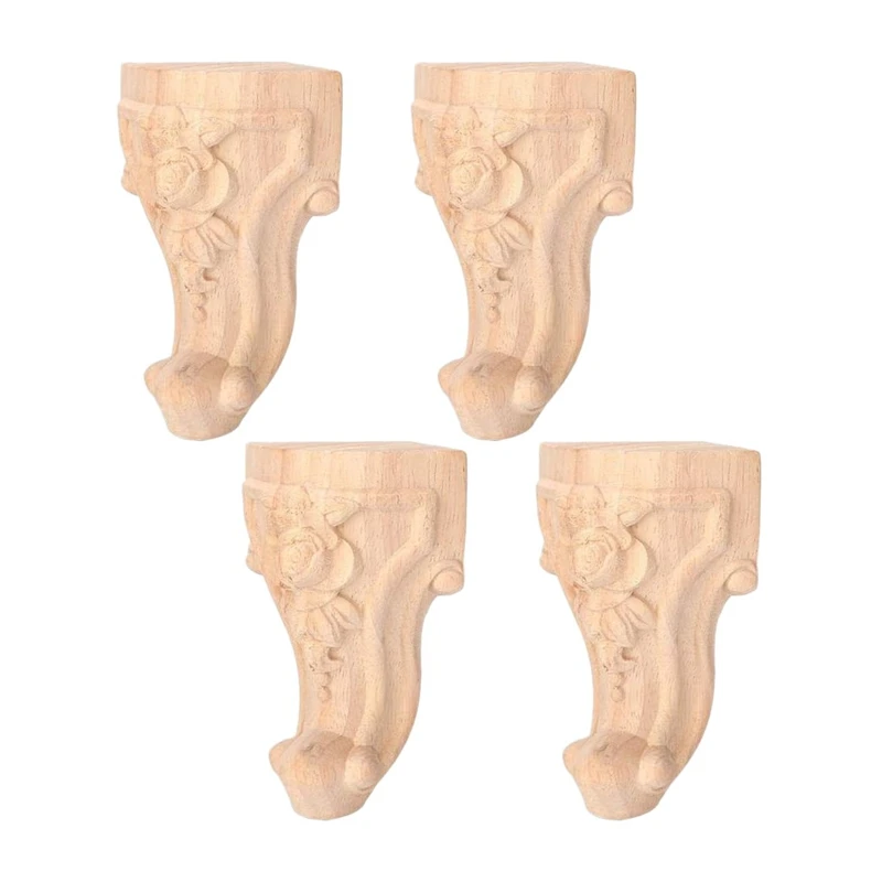 

4 Pcs Furniture Legs European Style Cabinet Legs Wood Carved Table Foot Sofa Feet (15X6cm)