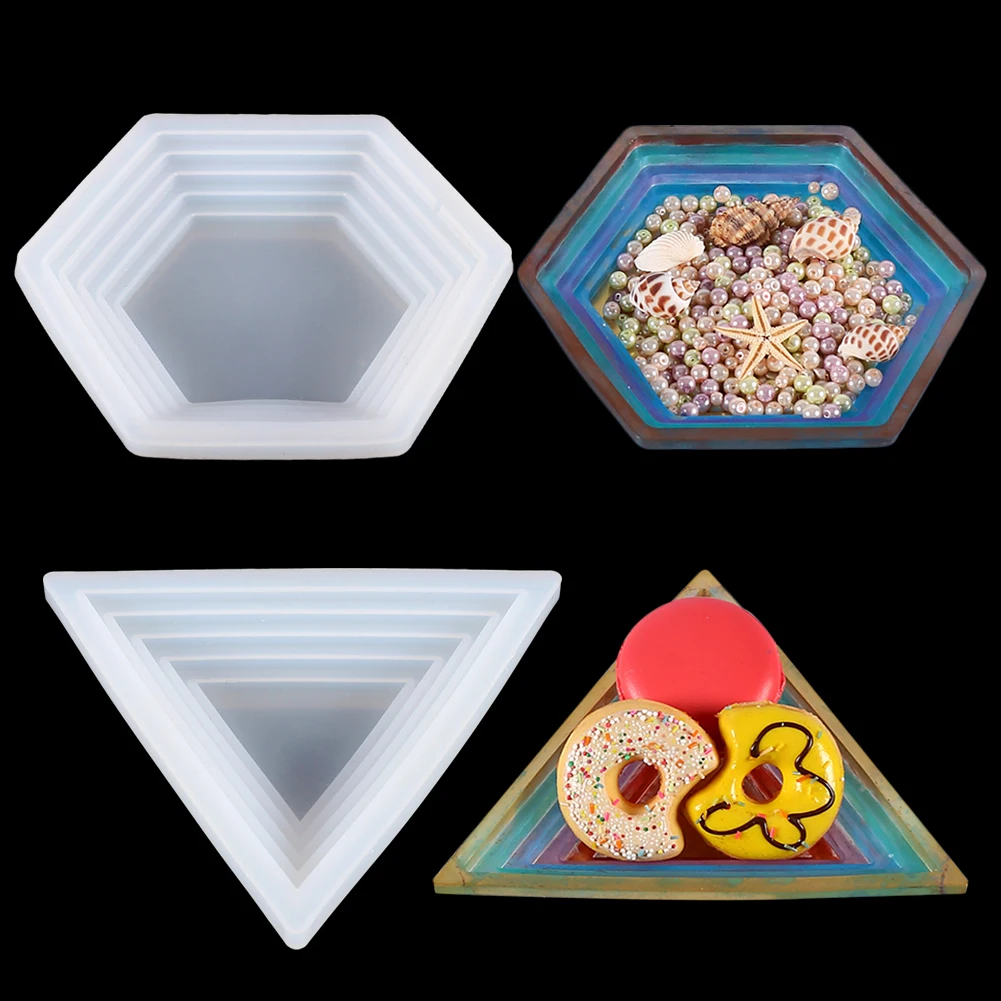 

Step Tray Silicone Resin Mold Storage Tray Plate Triangle Hexagon Ashtray Crafts Making DIY Home Decoration