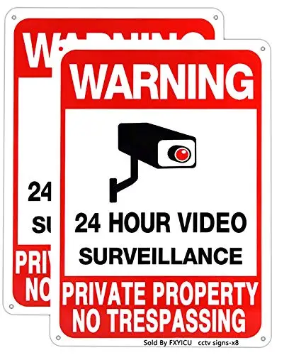 

Large No Trespassing Signs Private Property Metal,Warning 24 Hour Video Surveillance Sign Durable/Weatherproof