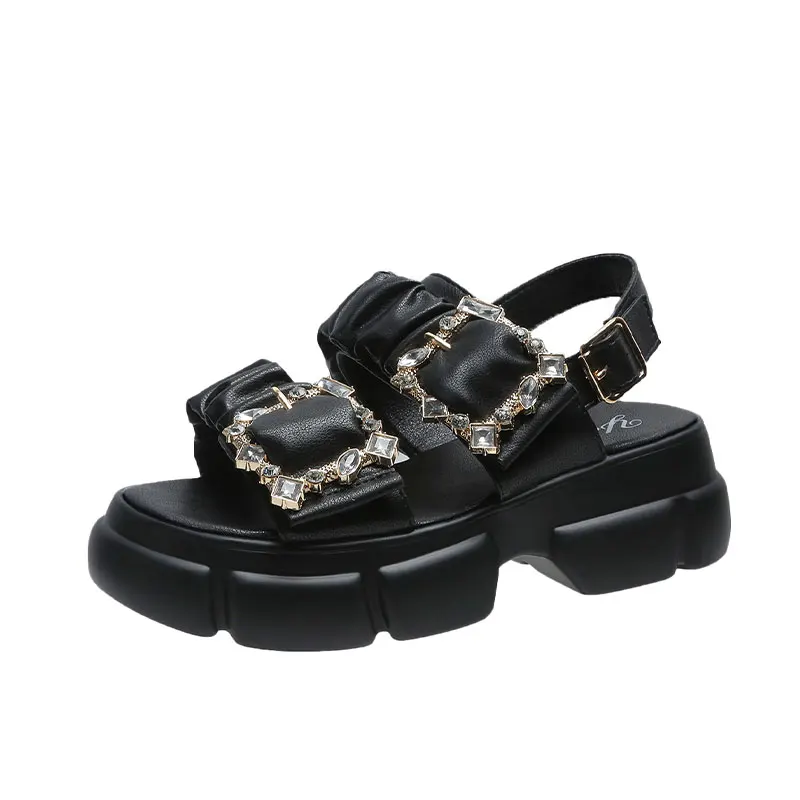 

Women's Open Round Toe Sandbeach Sandals Thick Sole Platform Crystals Decor All Match Comfy Trendy New 2022 Popular Summer Shoes