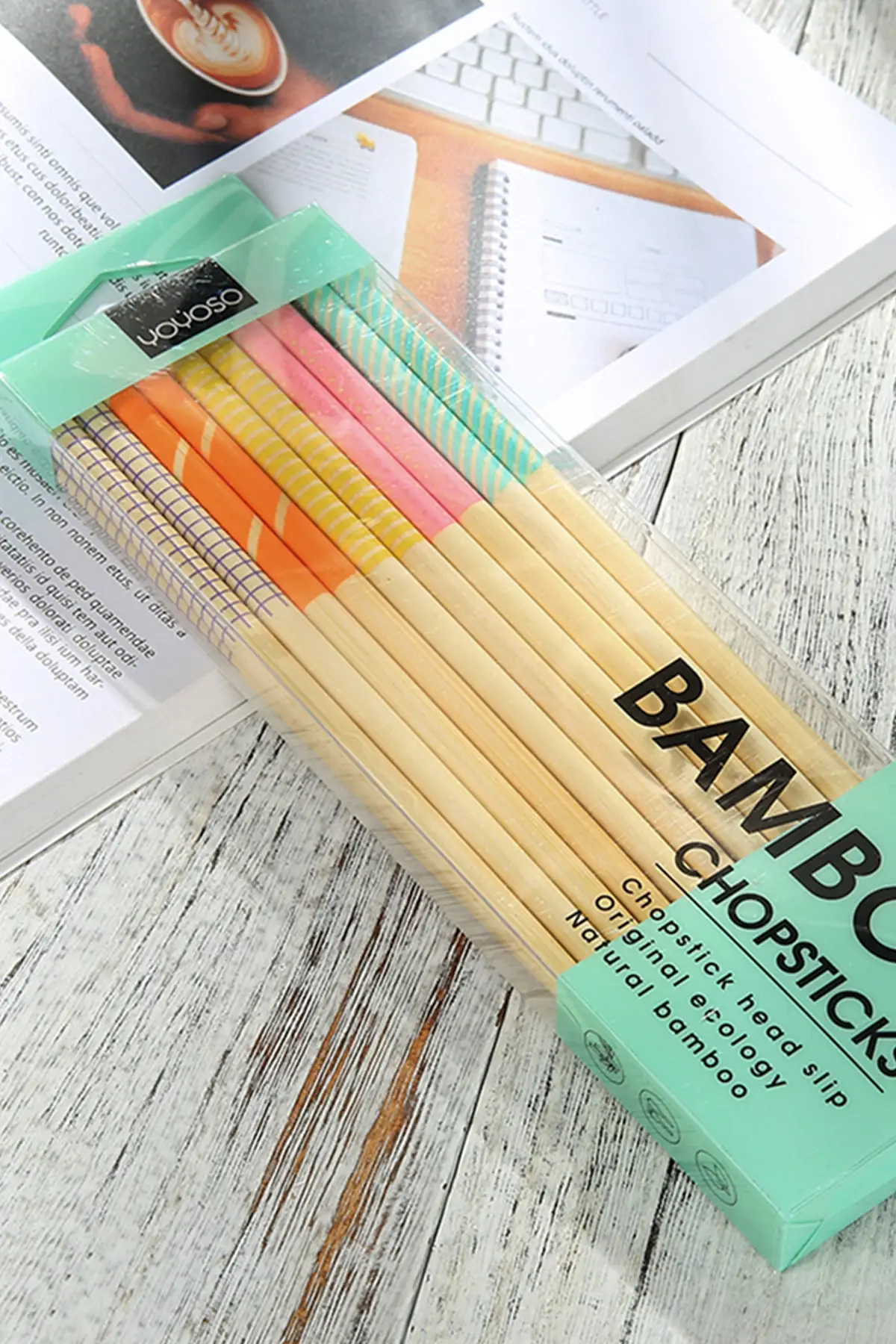 You Can re-Use 10 Double Bamboo Wooden Chopstick Set Colorful Kitchen Accessories