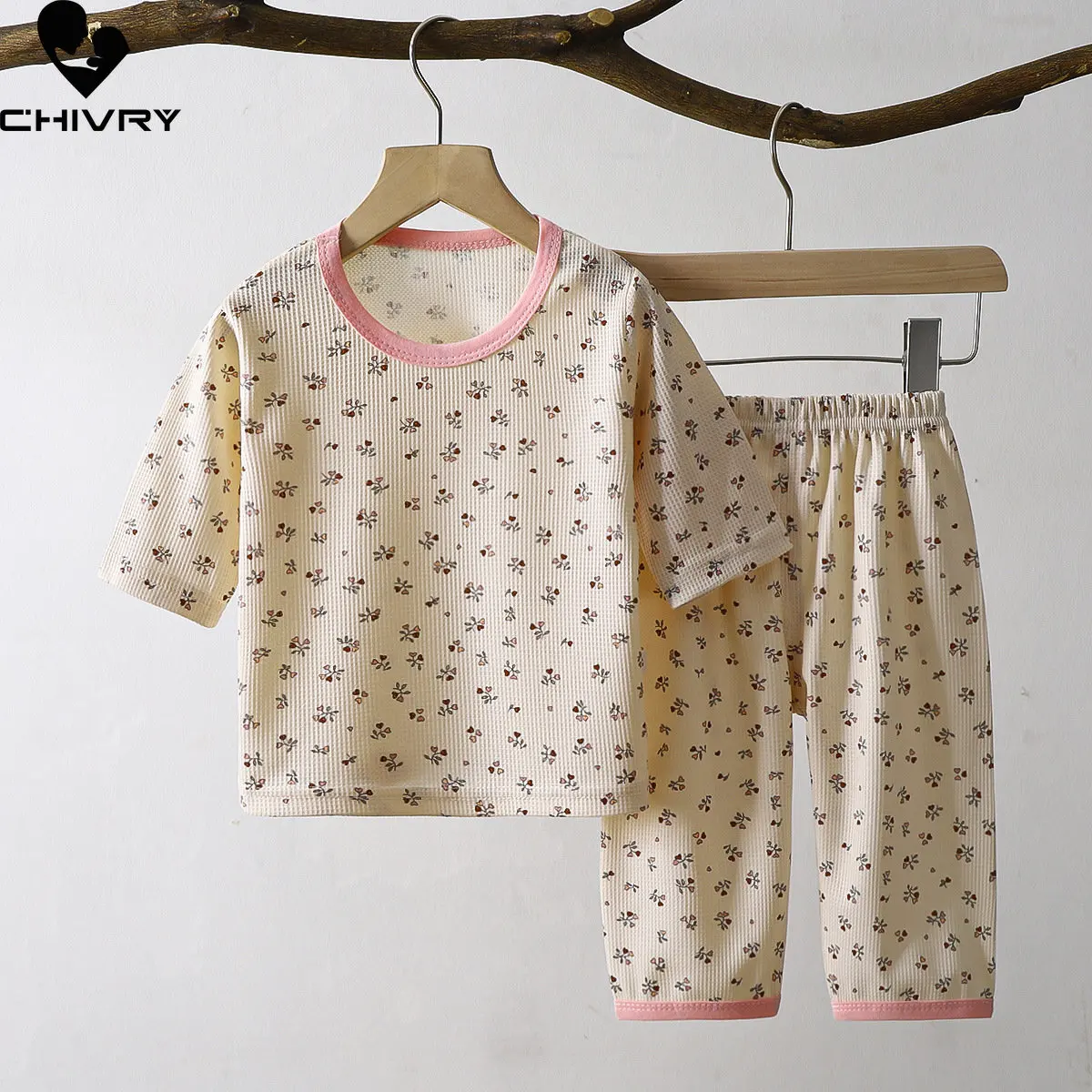 

New Kids Boys Girls Summer Thin Pajamas Clothes Sets Cartoon Three-quarter Sleeve T-Shirt Tops with Pants Baby Boy Sleepwear
