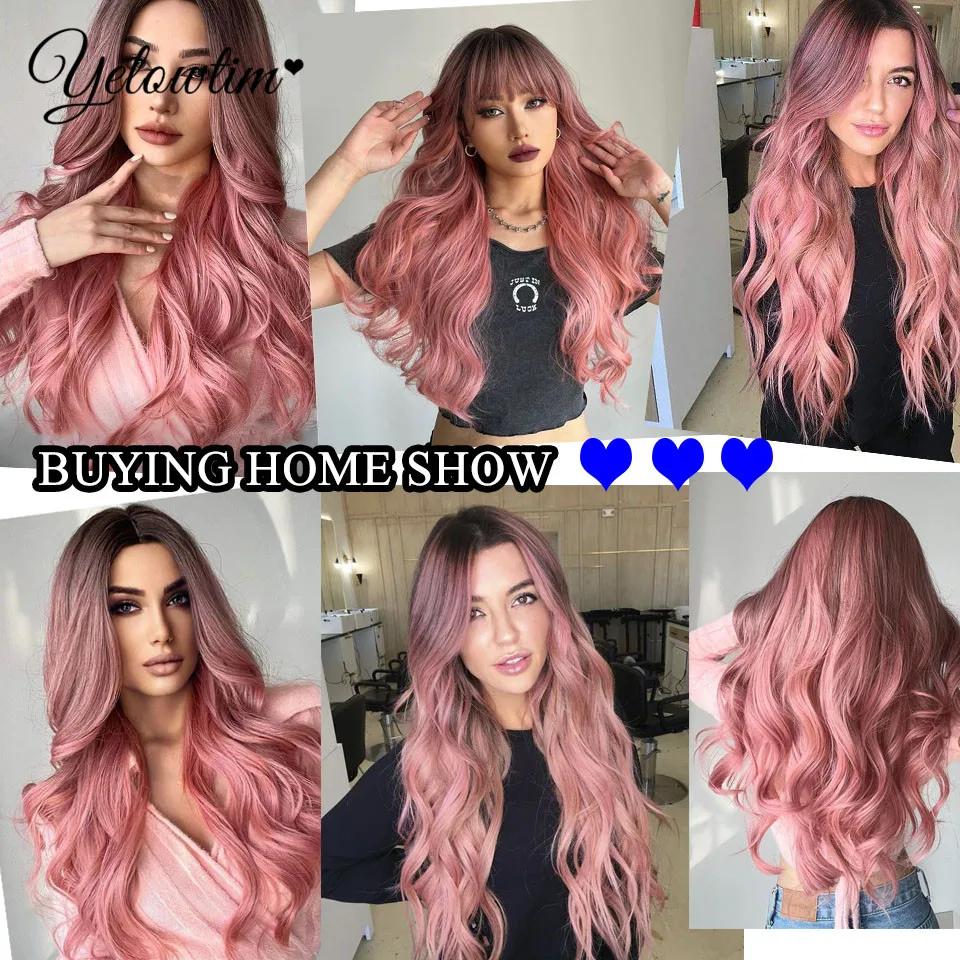 YELOWTIM Синтетический парик из волос от черного до розового цвета натуральный